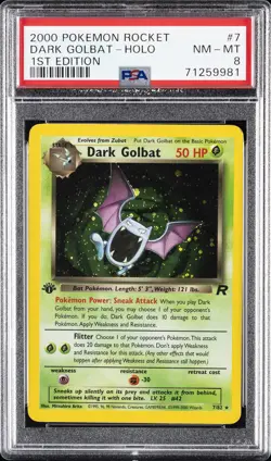 2000 POKEMON ROCKET 1ST EDITION #7 DARK GOLBAT-HOLO PSA 8 - Image 1