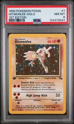 1999 POKEMON FOSSIL 1ST ED #7 HITMONLEE-HOLO PSA 8 - Image 1