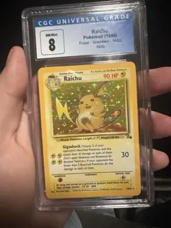 Pokemon Raichu Fossil Unlimited CGC 8 Holo Rare 14/62 90 HP Wizards 1999 - Image 1