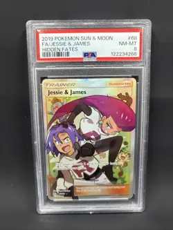 2019 Pokemon Hidden Fates Jessie and James Full Art 68 PSA 8 - Image 1