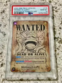 One Piece OP05-119 - Monkey.D.Luffy (Wanted Alternate Art) PSA 10 - Image 1