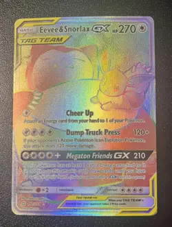 Pokemon TCG Eevee Snorlax GX Rainbow Team Up Card 191/181 Secret Rare (LP) - Image 1