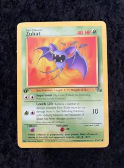 Zubat 1st Edition 57/62 Fossil Set - Common Pokemon Card - NM - Image 1