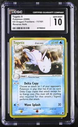 CGC 10 Togetic EX Dragon Frontiers 11/101 Reverse Holo Stamped Pokemon Card - Image 1