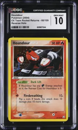 CGC 10 Houndour EX Team Rocket Returns 60/109 Reverse Holo Stamped Pokemon Card - Image 1