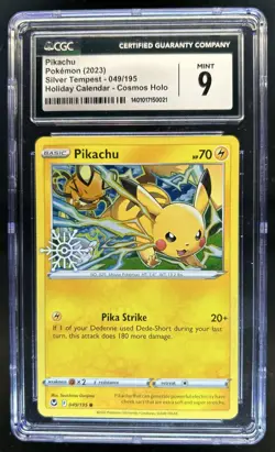 2023 Pokemon Holiday Calendar Silver Tempest Pikachu Cosmos Holo #049/195 CGC 9 - Image 1