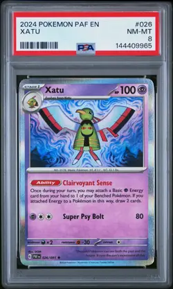 2024 POKEMON PAF EN-PALDEAN FATES #026 XATU PSA 8 - Image 1