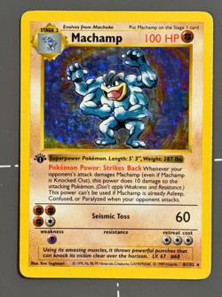 1999 Pokemon Base Set 1st Ed. Machamp 8/102 Rare Holo WOTC MP - Image 1