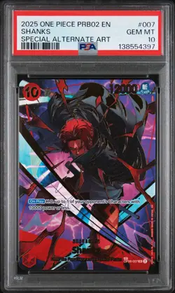 2025 ONE PIECE PRB02-PREMIUM BOOSTER VOL.2 SPECIAL ALT ART #007 SHANKS PSA 10 - Image 1