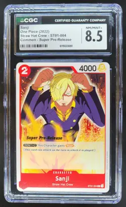2022 ONE PIECE SANJI SUPER PRE-RELEASE STRAW HAT CREW ST01-004 CGC 8.5 B PT - Image 1