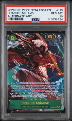 2026 One Piece Seven Dracule Mihawk Secret Rare Alt Art #OP14-119 PSA 10 - Image 1