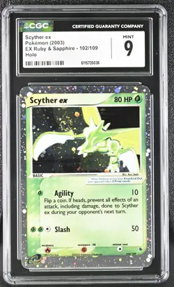 CGC 9 MINT Scyther ex 2003 EX Ruby & Sapphire 102/109 Holo SWIRL Pokemon Card - Image 1