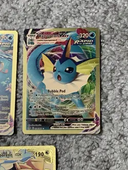 Set of 3 Vaporean GX HP190+Blkstar VMax+VMax Gold Foil Fan Art Display Card NM! - Image 3