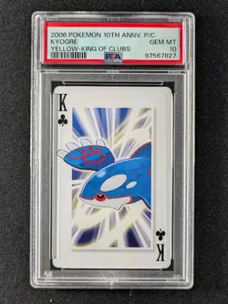 2006 Pokemon 10th Anniversary KYOGRE Yellow King of Clubs Playing Card PSA 10 - Image 1