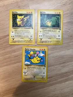 Pokemon Flying Pikachu #25, #27, and #1 Black Star Promo Card MP-HP - Image 1