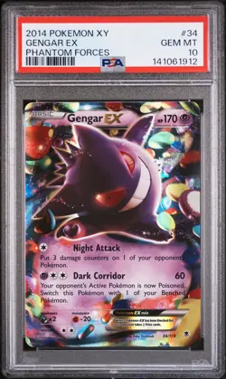 2014 POKEMON XY PHANTOM FORCES #34 GENGAR EX PSA 10 - Image 1