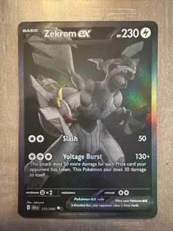 Zekrom EX Full Art Holo Black Bolt 172/086 Pokemon Secret Rare *Centered* - Image 1