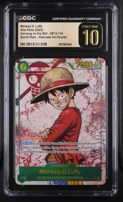 One Piece Monkey D. Luffy Alt Art OP13-118 Carrying On His Will CGC PRISTINE 10 - Image 1