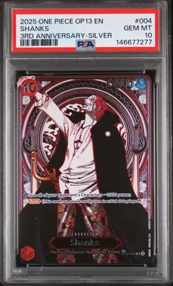 2025 ONE PIECE OP13-CARRYING ON HIS WILL 3RD ANV-SILVER #004 SHANKS PSA 10 - Image 1