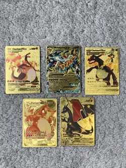 Set of 5 Charizard Gold Foil Fan Art Display Cards - Image 1
