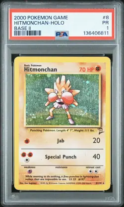 2000 POKEMON BASE SET 2 #8 HITMONCHAN-HOLO PSA 1 - Image 1