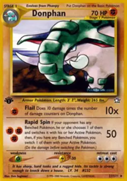 Lightly Played Donphan - 21/111 - Rare - 1st Edition Pokemon Neo Genesis - Image 1