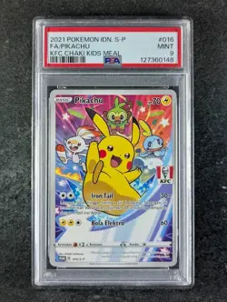 2021 Pokemon PIKACHU 016/S-P Promos KFC Chaki Kids Meal Campaign Indonesia PSA 9 - Image 1