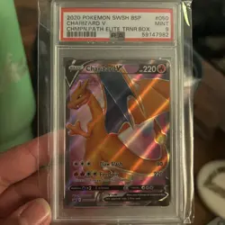 2020 Pokemon Champions Path ETB Charizard V Black Star Promo SWSH050 PSA 9 - Image 1