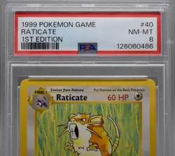 1999 Pokemon Base Set 1st Edition Raticate #40 PSA 8 NM-MT WOTC - Image 3