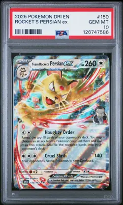 2025 POKEMON DRI EN-DESTINED RIVALS #150 TEAM ROCKET'S PERSIAN EX PSA 10 - Image 1