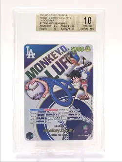MONKEY D. LUFFY 2025 ONE PIECE ANIME LA DODGERS LEADER B #010 BGS 10 Q6095 - Image 1