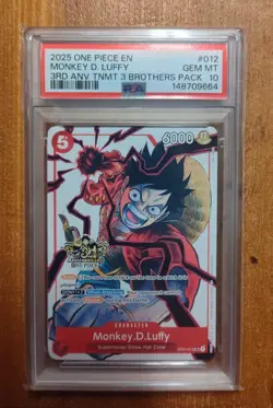 2025 One Piece Monkey D Luffy 3rd Anniversary 3 Brothers Pack #012 PSA 10 Gem MT - Image 1