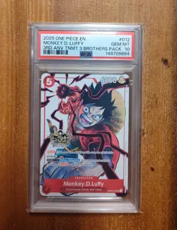 2025 One Piece Monkey D Luffy 3rd Anniversary 3 Brothers Pack #012 PSA 10 Gem MT - Image 3