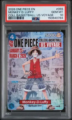 2026 ONE PIECE PROMOS COLLEGE BASKETBALL : US VOYAGE MONKEY D. LUFFY PSA 10 - Image 1