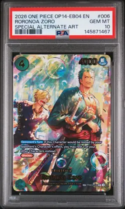 2026 ONE PIECE OP14-EB04-THE AZURE SEA'S SEVEN #006 RORONOA ZORO PSA 10 - Image 1