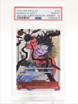 MONKEY D. LUFFY 2025 ONE PIECE 3 BROTHERS WINNER SUPER RARE A #12 PSA 10 Q6095 - Image 1