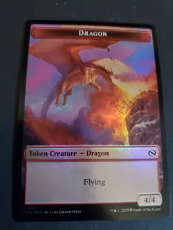 FOIL - MTG - Dragon (0011) Warrior Double-Sided Token - Tarkir: Dragonstorm NM - Image 2
