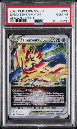 2023 POKEMON SWORD & SHIELD CROWN ZENITH #099 ZAMAZENTA VSTAR PSA 10 - Image 1