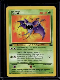 1999 Pokemon Fossil 1st Edition Zubat #57/62 - Image 1