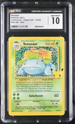 HOLO BLEED CGC 10 VENUSAUR 15 CELEBRATIONS CLASSIC COLLECT. POKEMON GEM MINT BM - Image 1