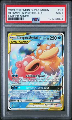 2019 POKEMON SUN & MOON UNIFIED MINDS #35 SLOWPOKE & PSYDUCK GX PSA 9 - Image 1