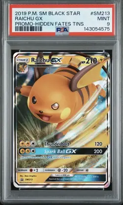 2019 POKEMON SM BLACK STAR PROMO HIDDEN FATES TINS #SM213 RAICHU GX PSA 9 🔥🔥 - Image 1