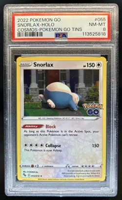 2022 Pokemon SWSH Pokemon GO Snorlax Promos Holo #055/078 PSA 8 - Image 1