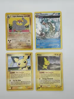 Pokemon Lot of 4 Rare Cards From Various Sets - Pichu - Light Machamp - Gyarados - Image 1