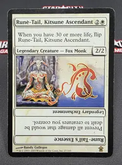 MTG Rune-Tail, Kitsune Ascendant- DAMAGED -Saviors of Kamigawa Magic Card #027 - Image 1