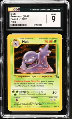 CGC 9 MINT Muk 1999 Fossil 13/62 Holo Pokemon Card - Image 1