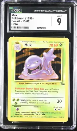 CGC 9 MINT Muk 1999 Fossil 13/62 Holo Pokemon Card - Image 1
