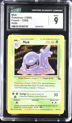 CGC 9 MINT Muk 1999 Fossil 13/62 Holo Pokemon Card - Image 1