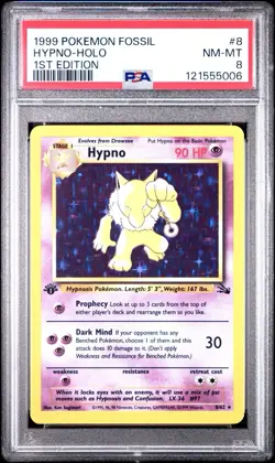 Pokemon Fossil Hypno 8/62 Holo 1st Edition Rare PSA Graded 8 - Image 1