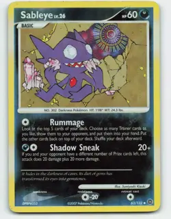 2007 Pokemon, Secret Wonders, #63/132 Sableye, Reverse Holo Uncommon - Image 1